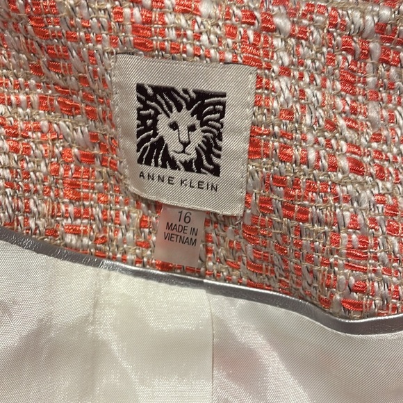 Anne Klein skirt set and blazer jacket midi tweed orange long sleeves size 14 /M - Picture 15 of 16